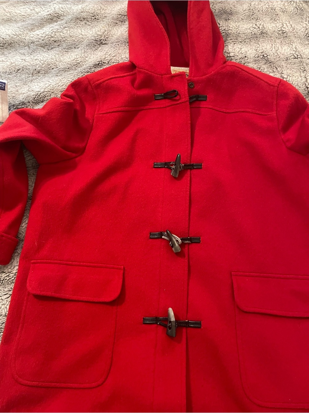 Talbots Red Hooded Toggle Pea Coat